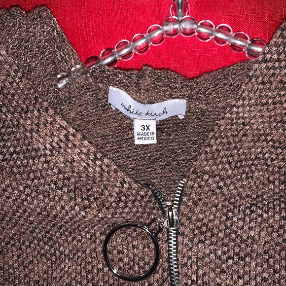 White Birch Knitted Hooded Pullover 3X Cozy Brown Knit Sweater - Picture 4 of 4